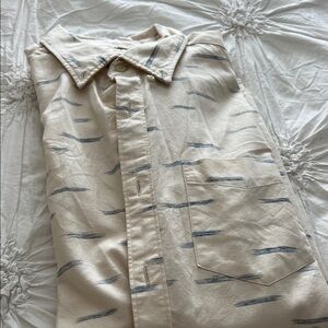 American Eagle Outfitters Cream and Blue Casual Button Down Shirt